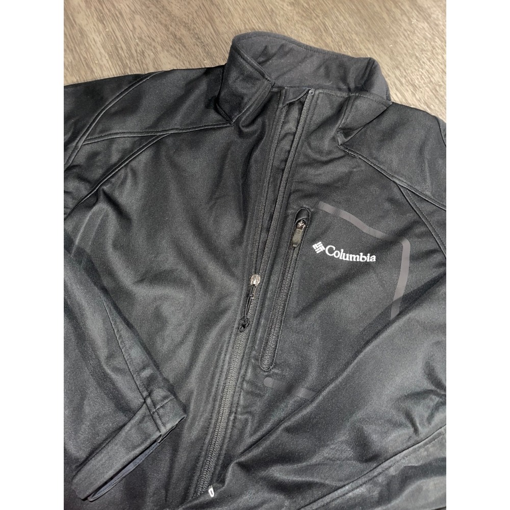 Columbia Mens L Black Softshell Tech Jacket Omni-Heat Windproof Full Zip Outdoor